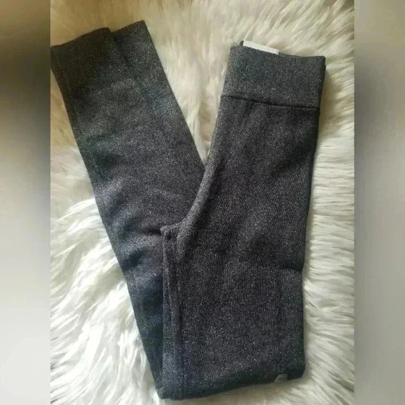 Express High Waisted Black Silver Glitter Sparkle Metallic Leggings - Picture 3 of 9